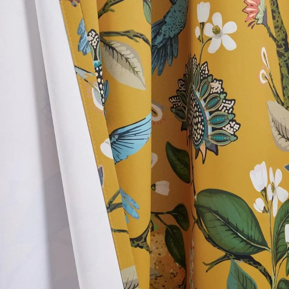 Floral Lemon Hummingbird Curtains Patterned Waverly Mid-Century Style